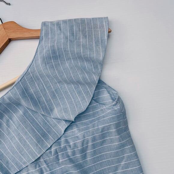 L’Acadamie one shoulder chambray tank top size small blue w/ white stripes - Picture 8 of 8